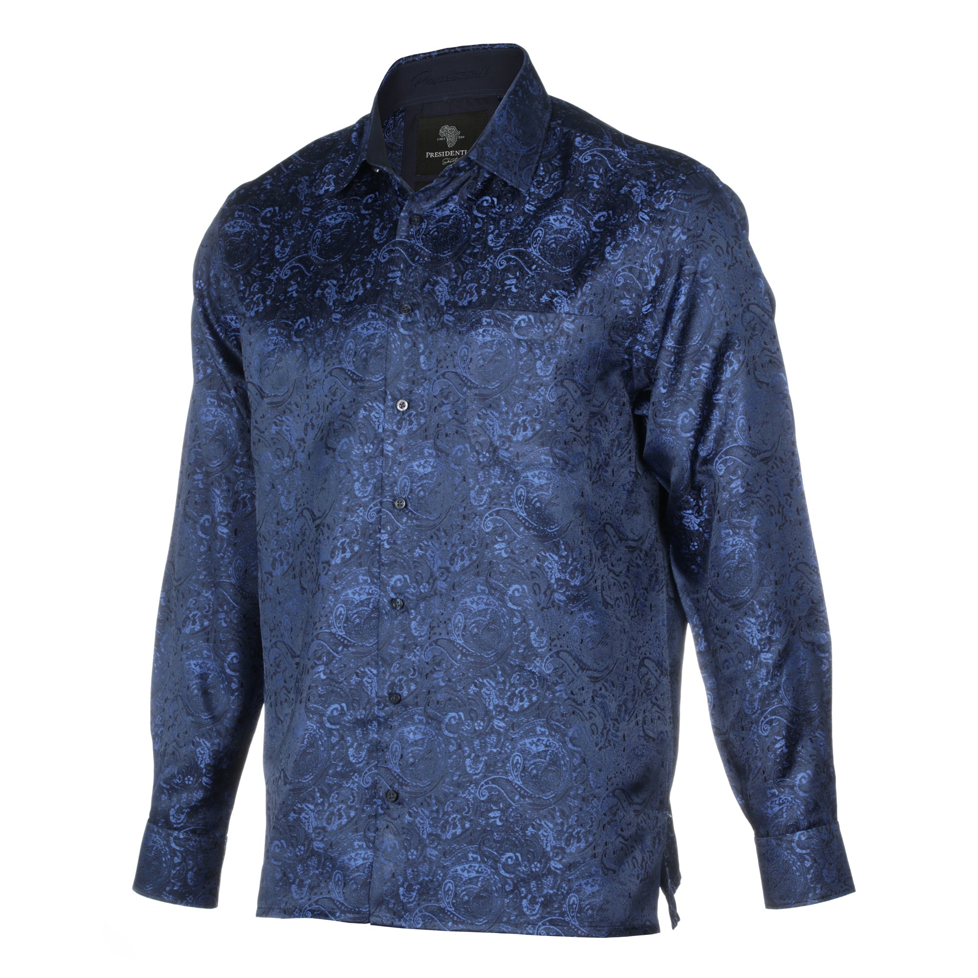 70% Imperial Silk Rich Paisely - Royal Blue Long Sleeve Men's Shirt