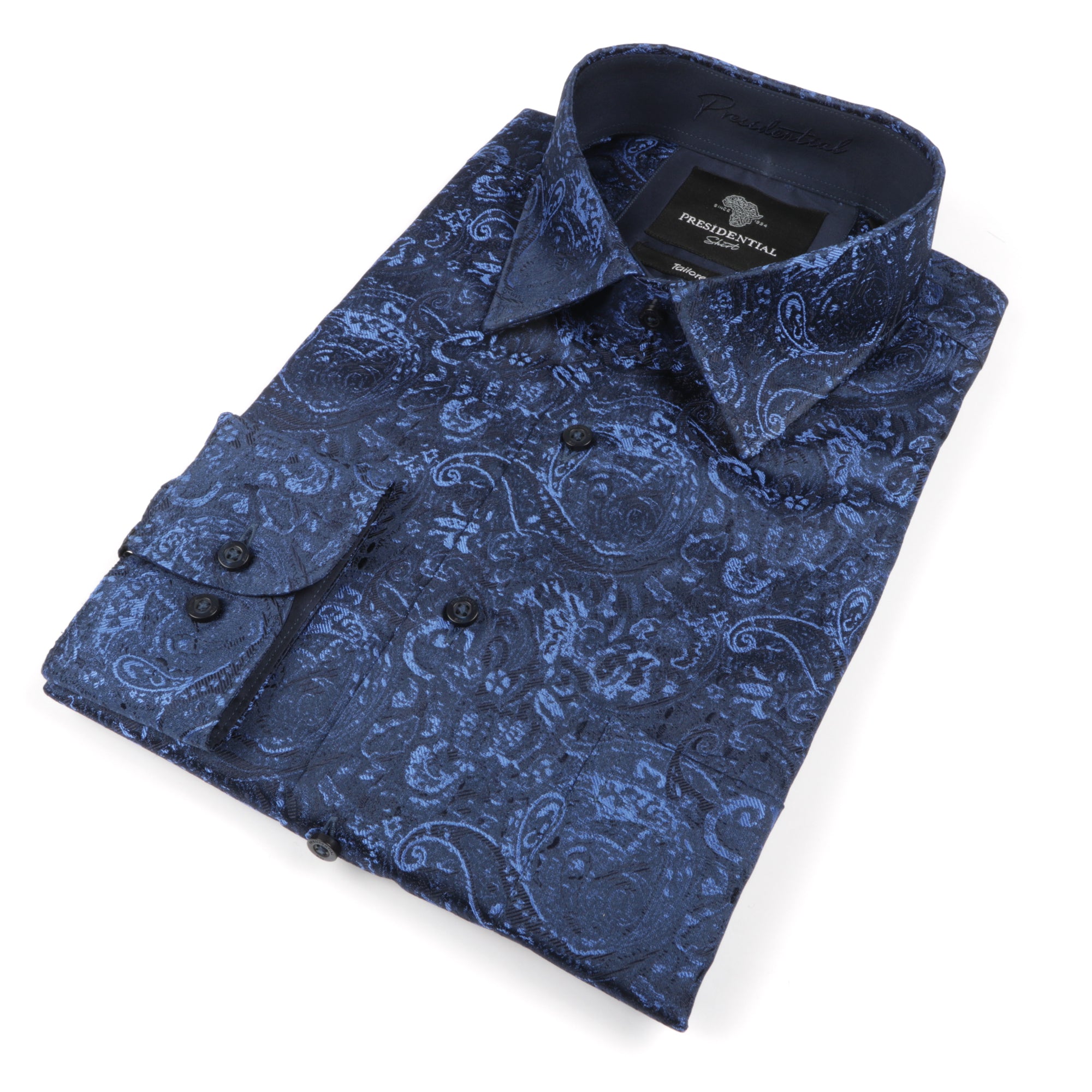 70% Imperial Silk Rich Paisely - Royal Blue Long Sleeve Men's Shirt