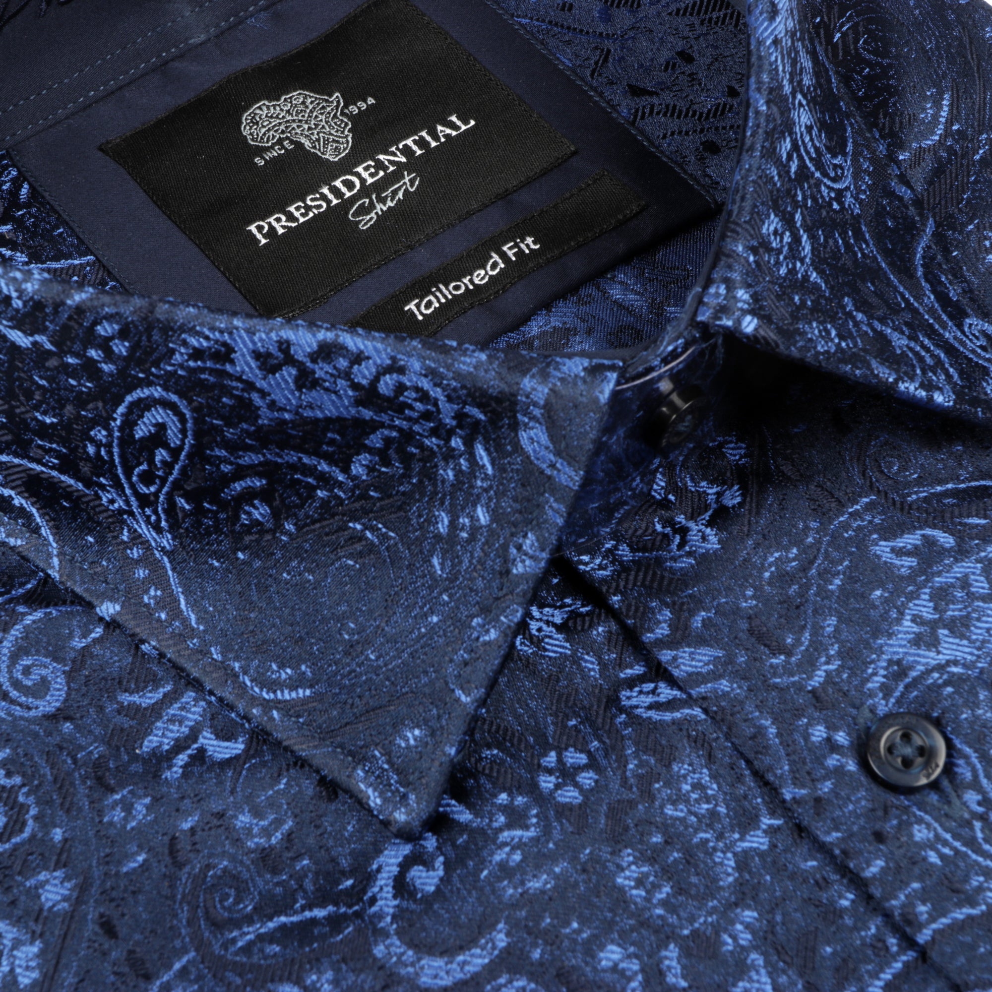 70% Imperial Silk Rich Paisely - Royal Blue Long Sleeve Men's Shirt