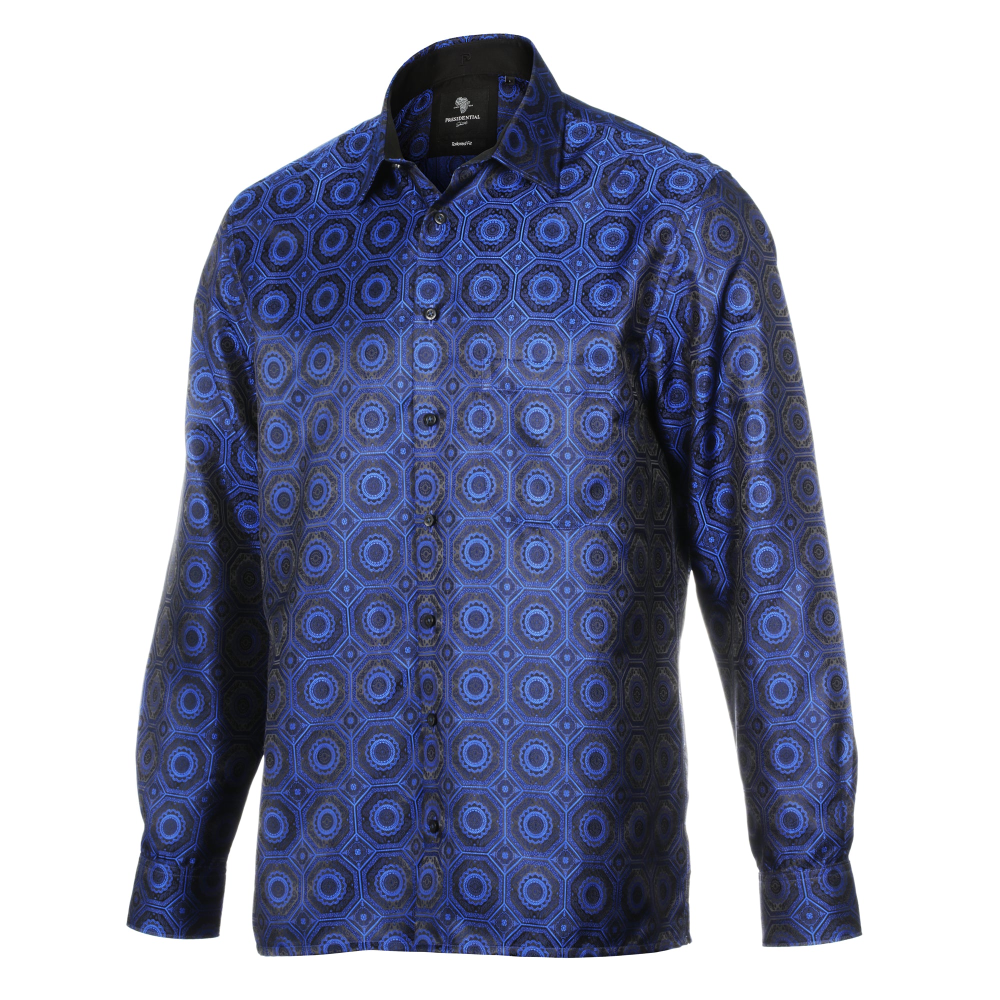 The Queen Gambit - Navy Men's Jacquard Satin Luxury Formal Shirt