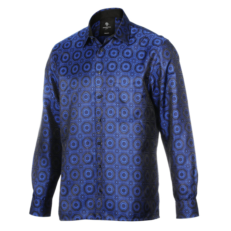 The Queen Gambit - Navy Men's Jacquard Satin Luxury Formal Shirt