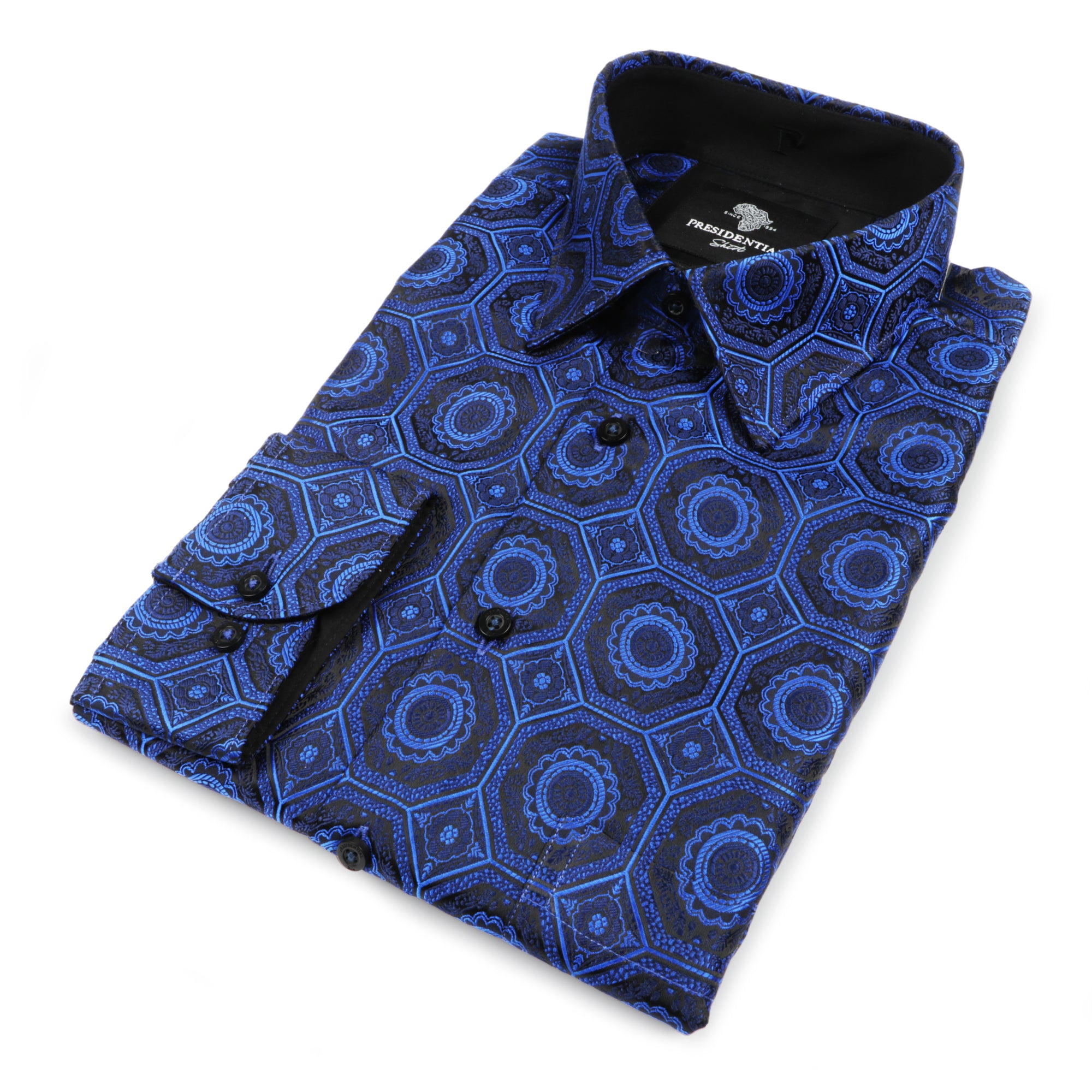 The Queen Gambit - Navy Men's Jacquard Satin Luxury Formal Shirt