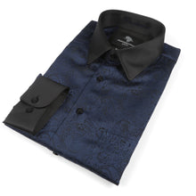 70% Imperial Silk Rich Paisely - Navy Long Sleeve Men's Shirt