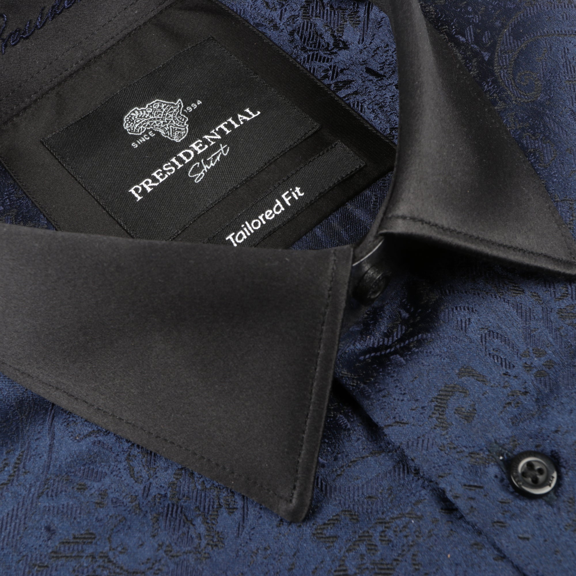 70% Imperial Silk Rich Paisely - Navy Long Sleeve Men's Shirt