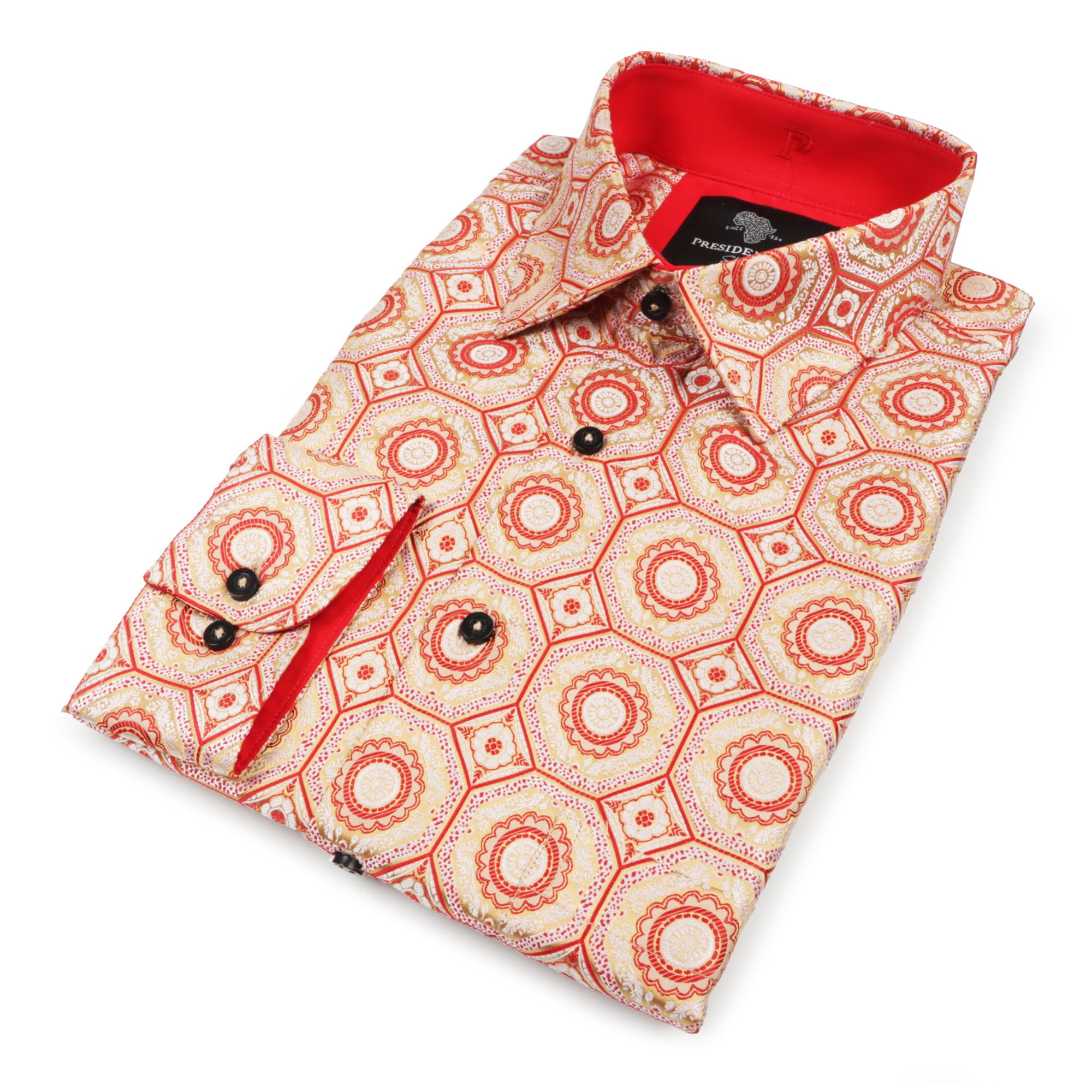 The Queen Gambit - Red Men's Jacquard Satin Luxury Formal Shirt