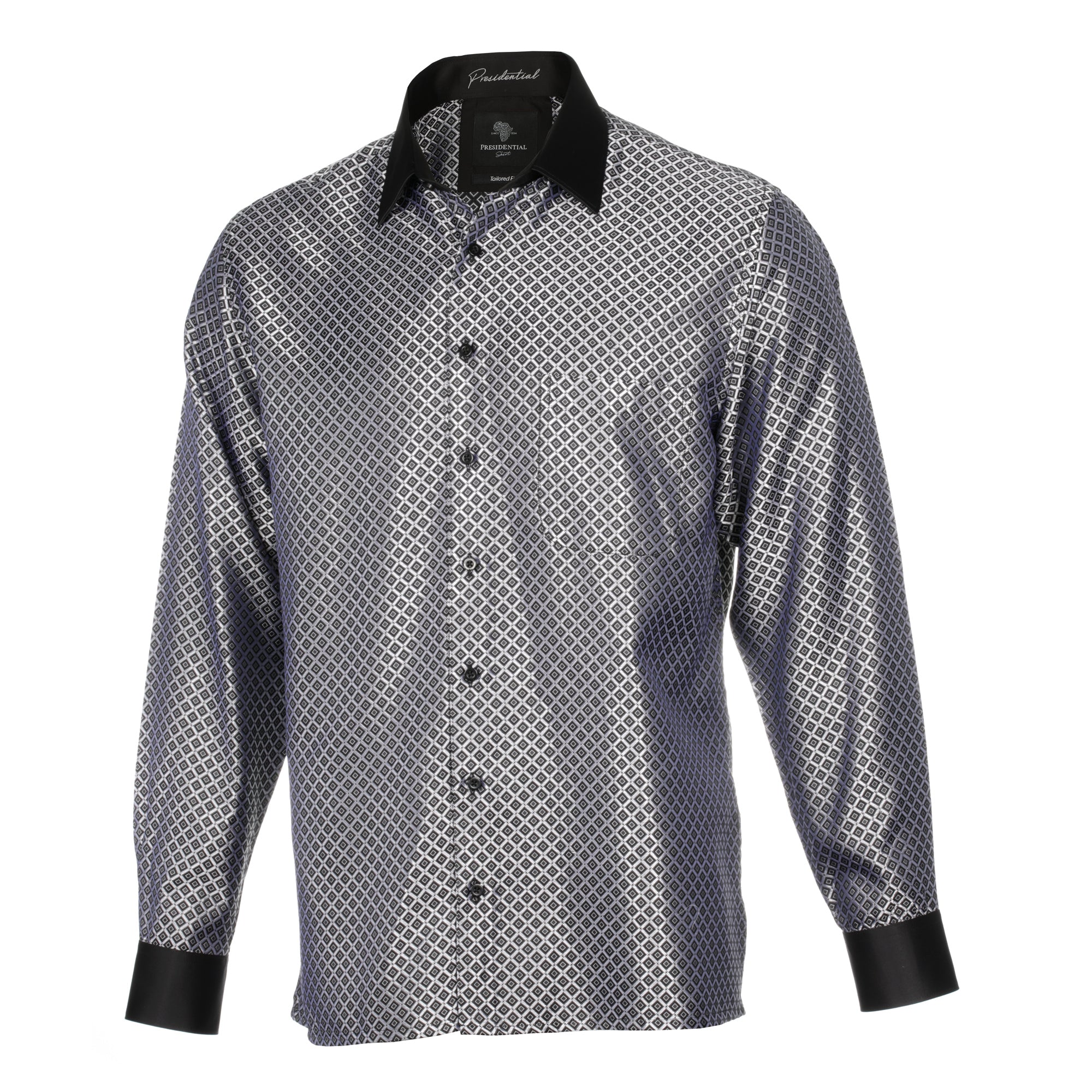70% Supreme Silk Tiger's Eye - Silver Long Sleeve Men's Shirt