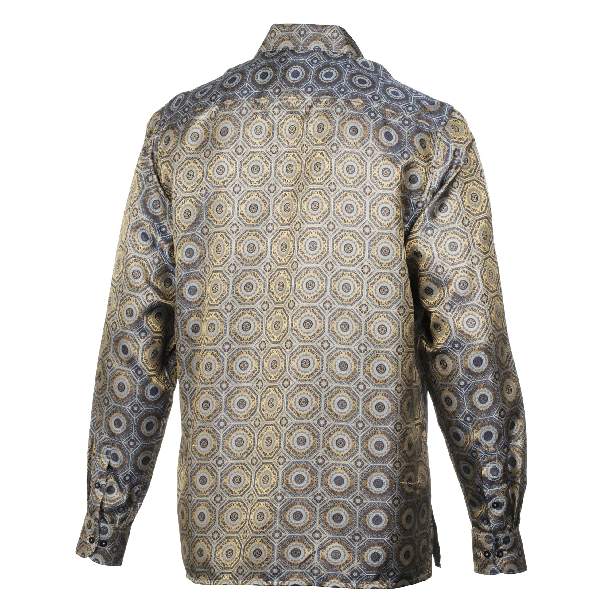 The Queen Gambit- Golden Blue Men's Jacquard Satin Luxury Formal Shirt
