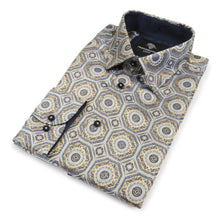 The Queen Gambit- Golden Blue Men's Jacquard Satin Luxury Formal Shirt