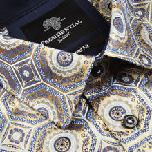 The Queen Gambit- Golden Blue Men's Jacquard Satin Luxury Formal Shirt