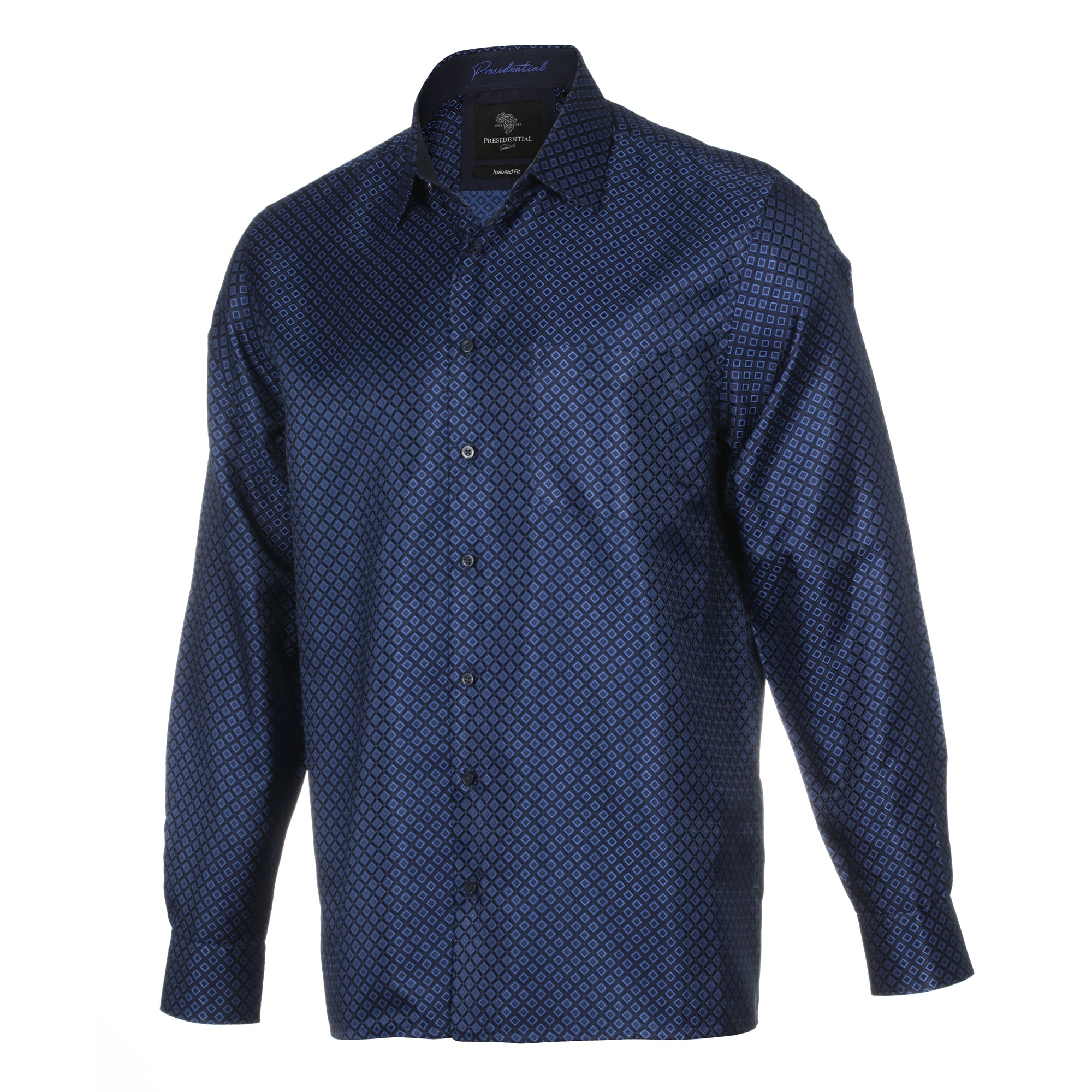 70% Supreme Silk Tiger's Eye - Royal Blue Long Sleeve Men's Shirt