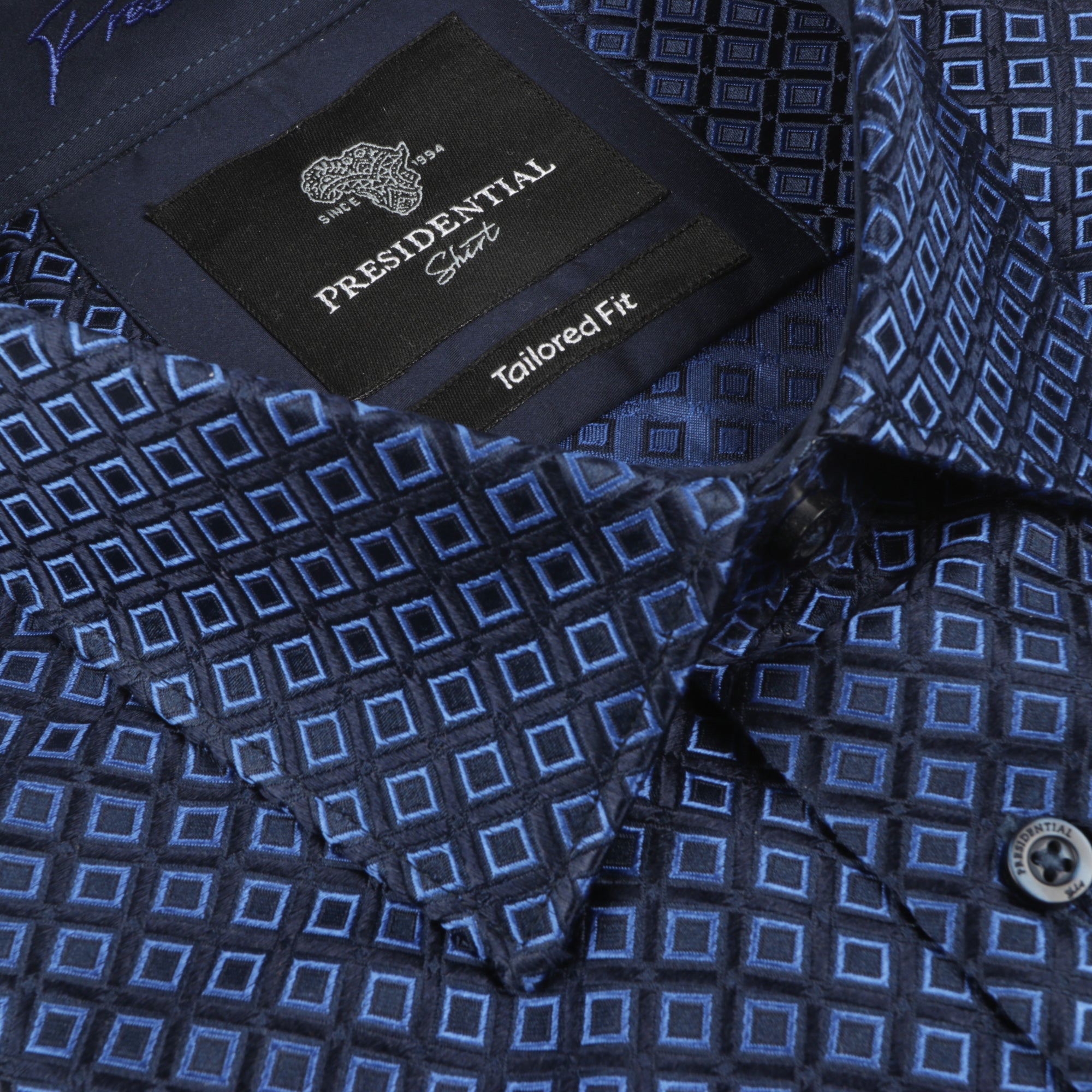70% Supreme Silk Tiger's Eye - Royal Blue Long Sleeve Men's Shirt