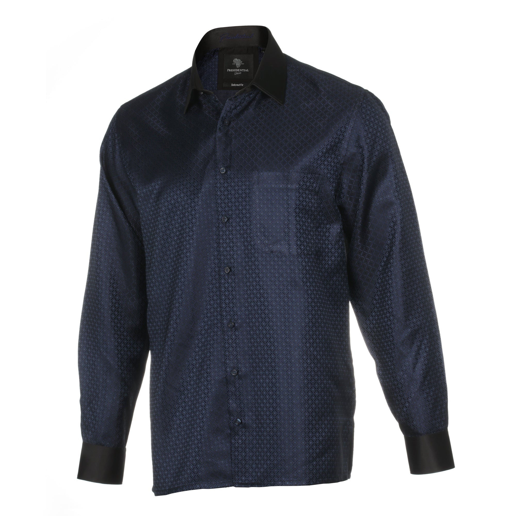 70% Supreme Silk Tiger's Eye - Navy Long Sleeve Men's Shirt
