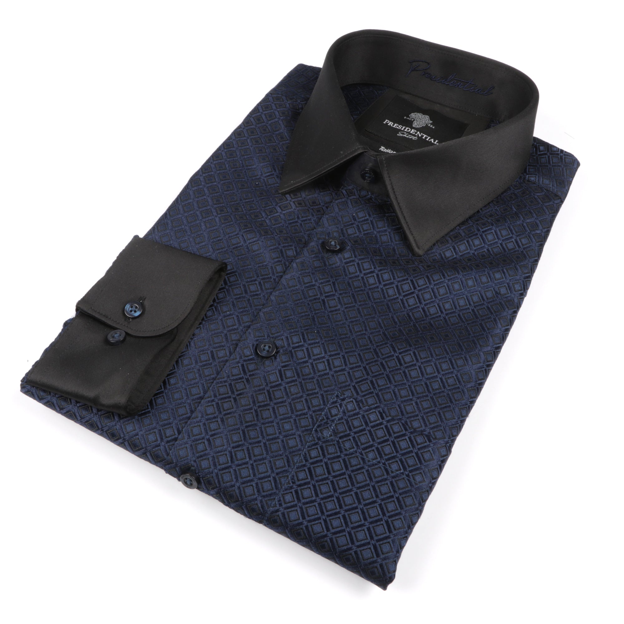 70% Supreme Silk Tiger's Eye - Navy Long Sleeve Men's Shirt