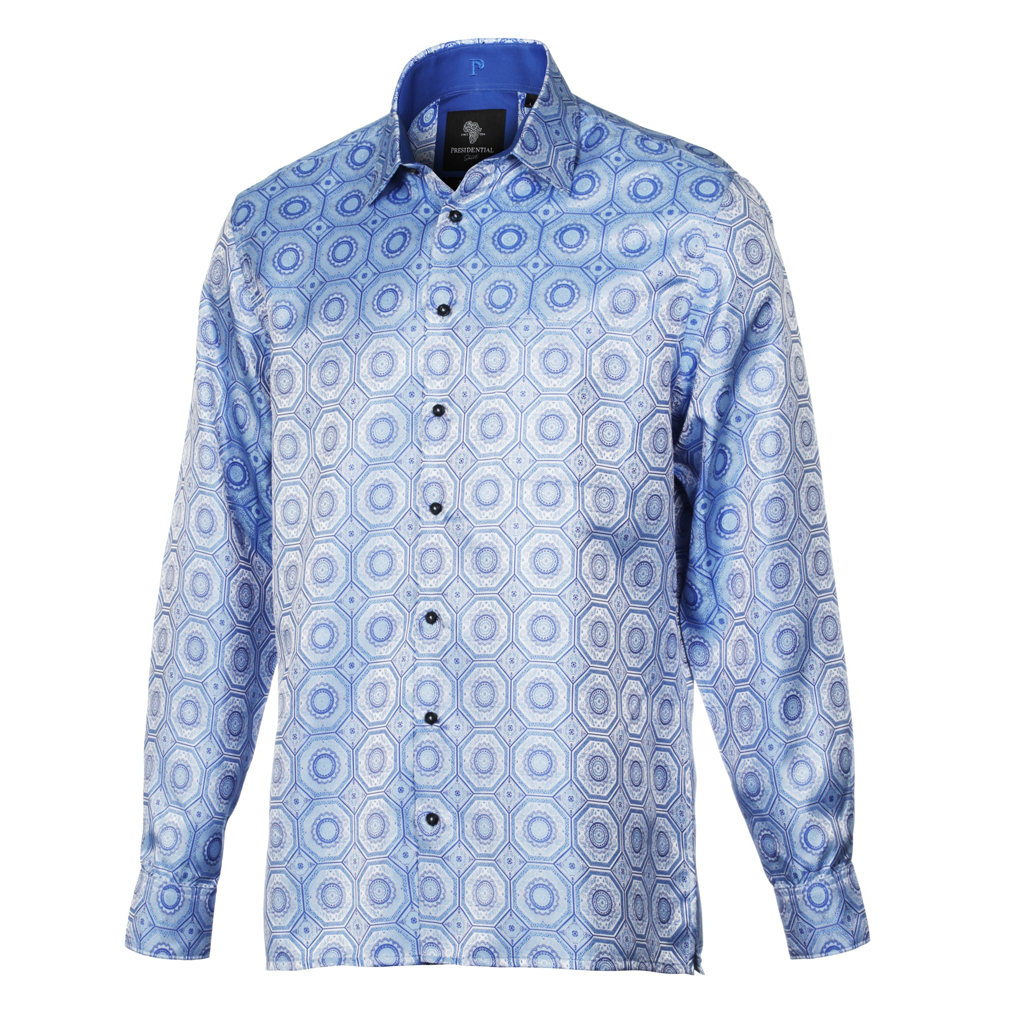 The Queen Gambit - Blue Men's Jacquard Satin Luxury Formal Shirt