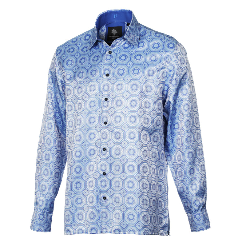 The Queen Gambit - Blue Men's Jacquard Satin Luxury Formal Shirt