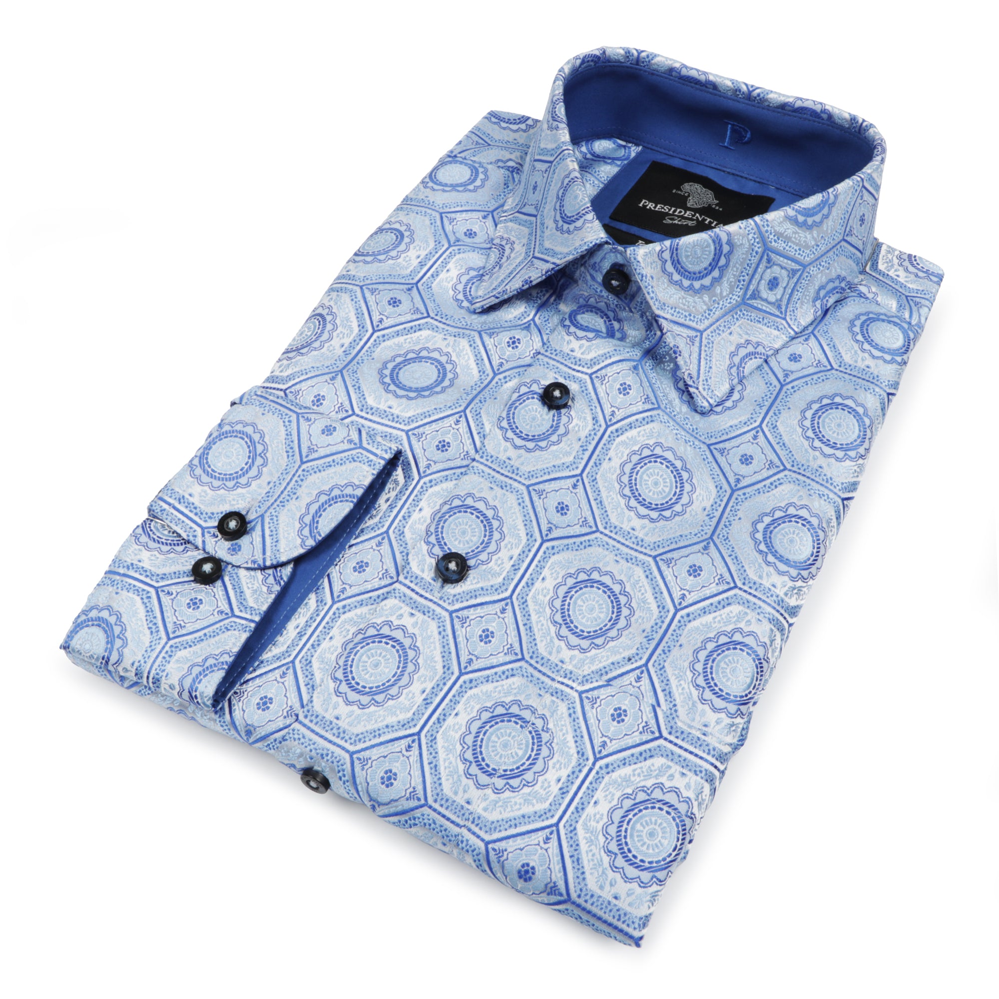 The Queen Gambit - Blue Men's Jacquard Satin Luxury Formal Shirt