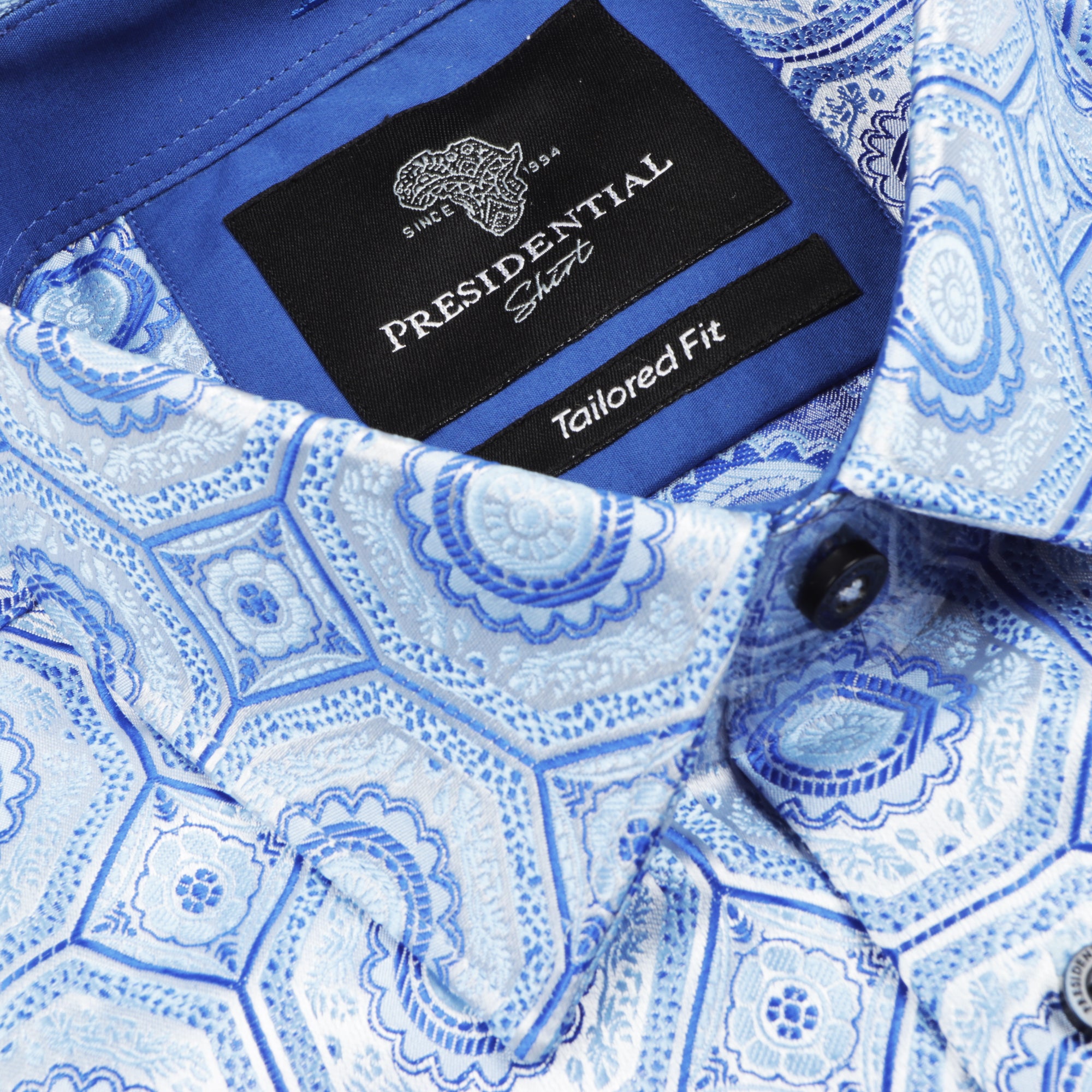 The Queen Gambit - Blue Men's Jacquard Satin Luxury Formal Shirt