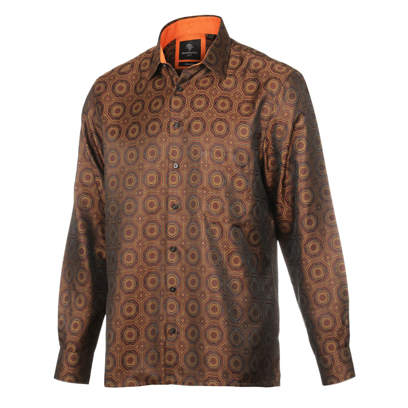 The Queen Gambit - Brown Men's Jacquard Satin Luxury Formal Shirt