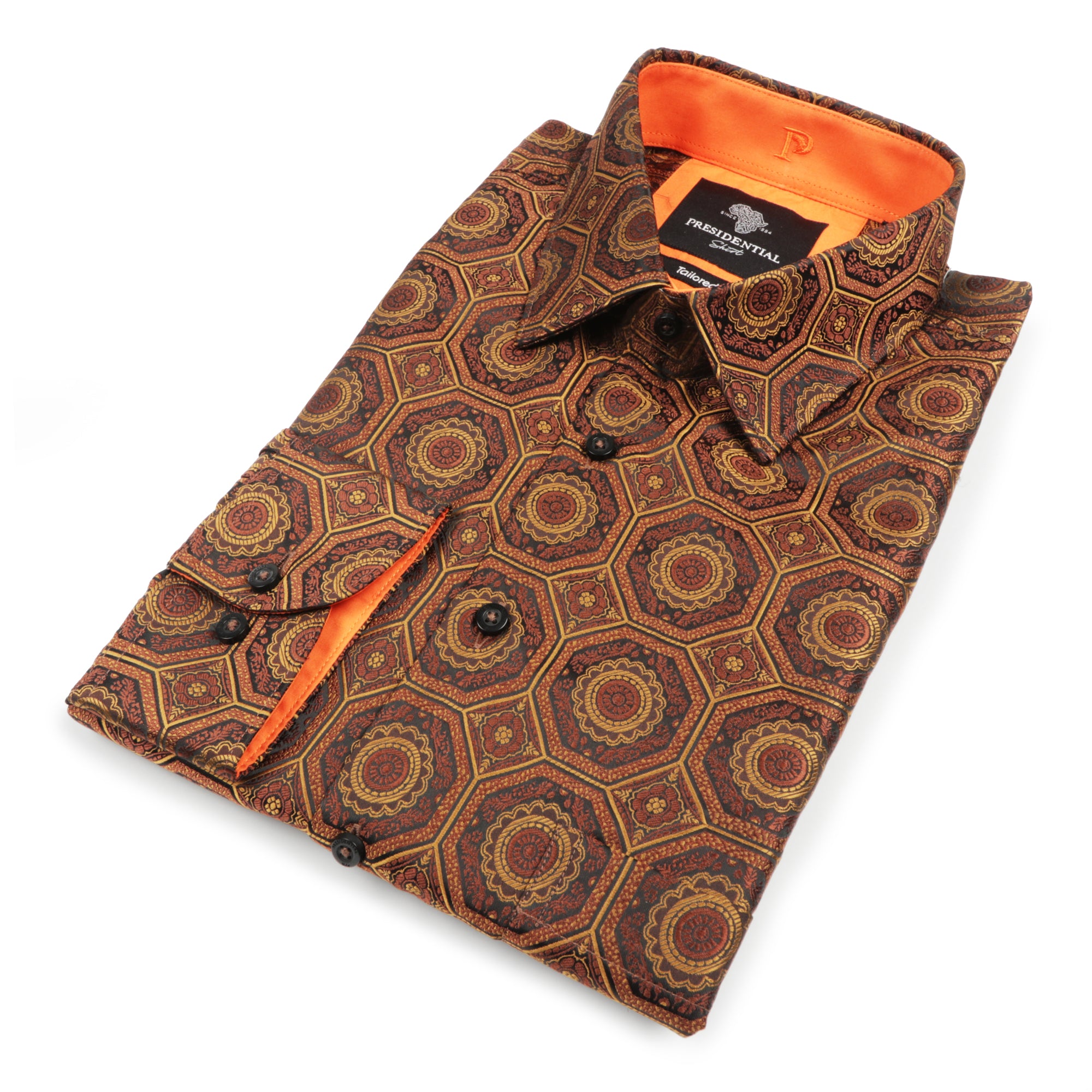 The Queen Gambit - Brown Men's Jacquard Satin Luxury Formal Shirt