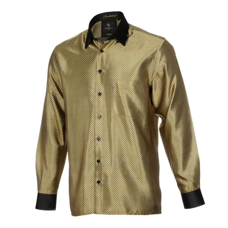70% Silk Rich Weave - Gold Long Sleeve Men's Shirt