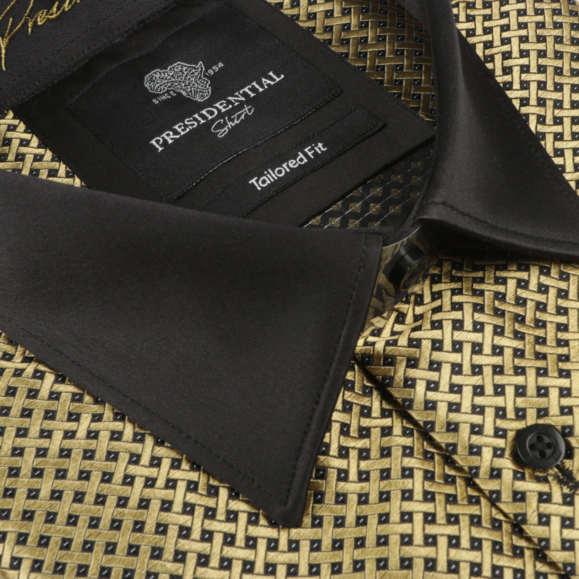 70% Silk Rich Weave - Gold Long Sleeve Men's Shirt