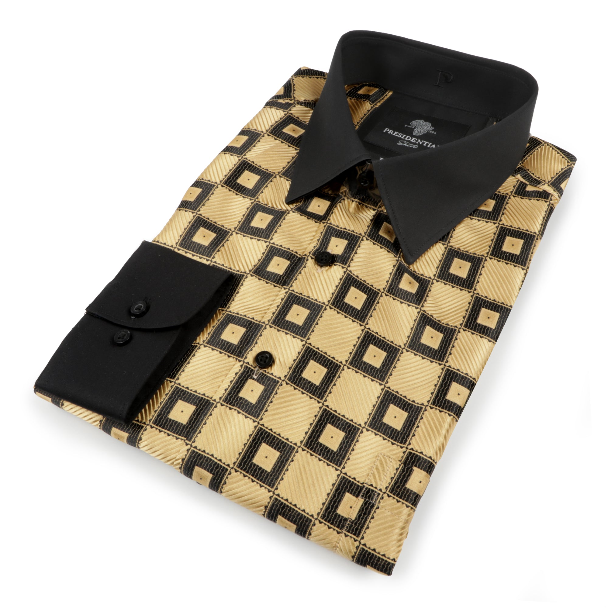 Chess Board - Gold Men's Jacquard Satin Luxury Formal Shirt