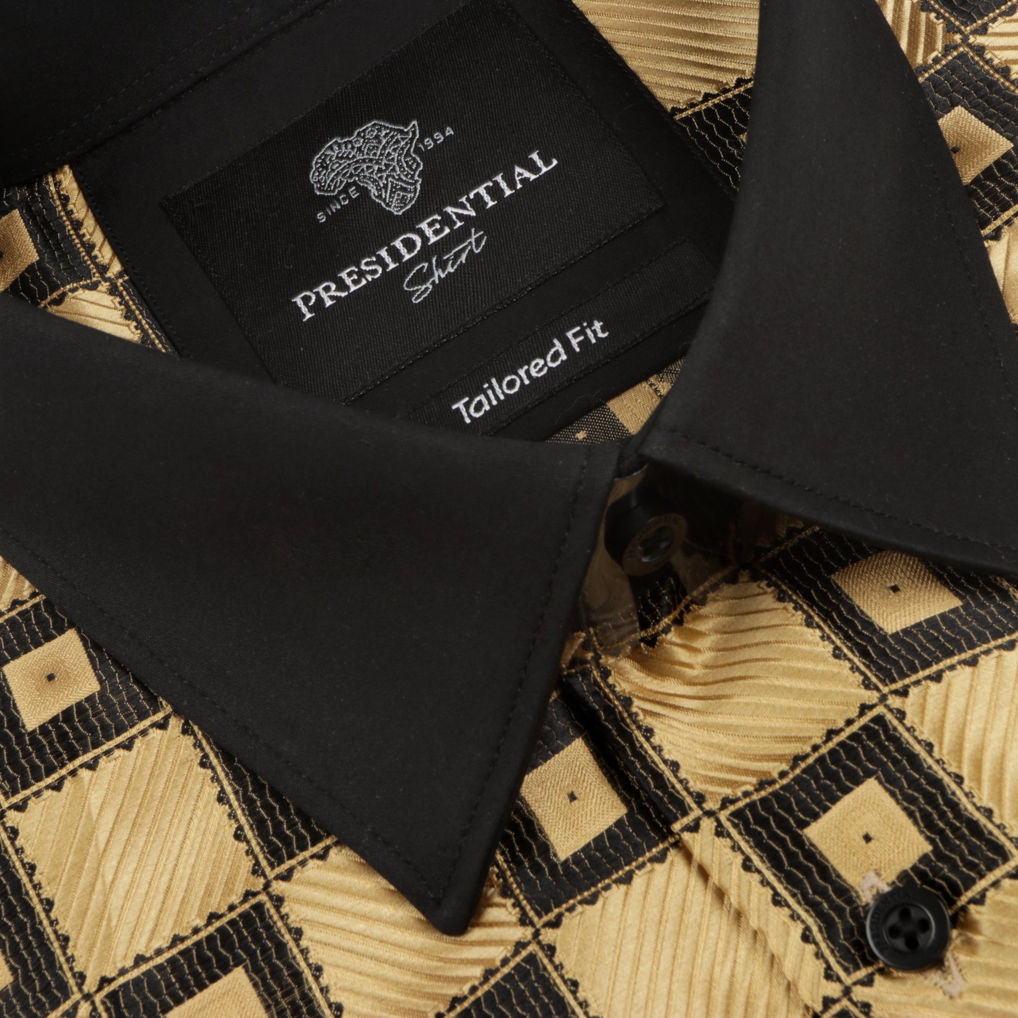 Chess Board - Gold Men's Jacquard Satin Luxury Formal Shirt