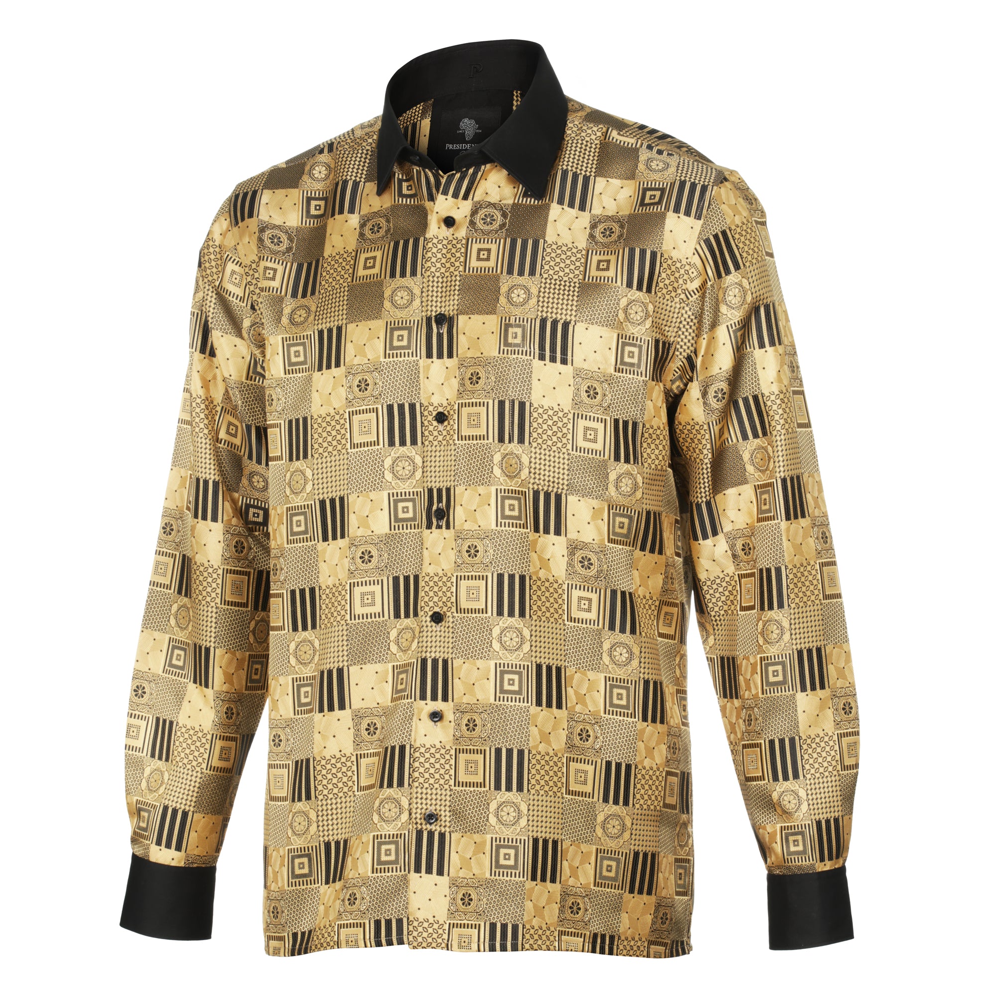 Royal Check - Gold Men's Jacquard Woven Luxury Formal Shirt