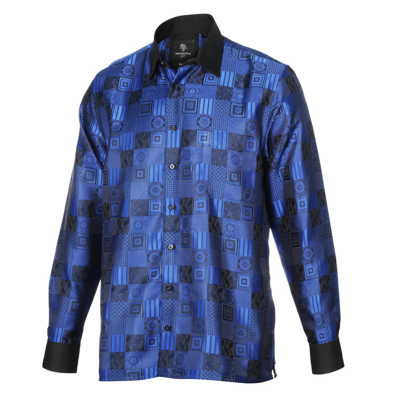 Royal Check - Blue Men's Jacquard Woven Luxury Formal Shirt
