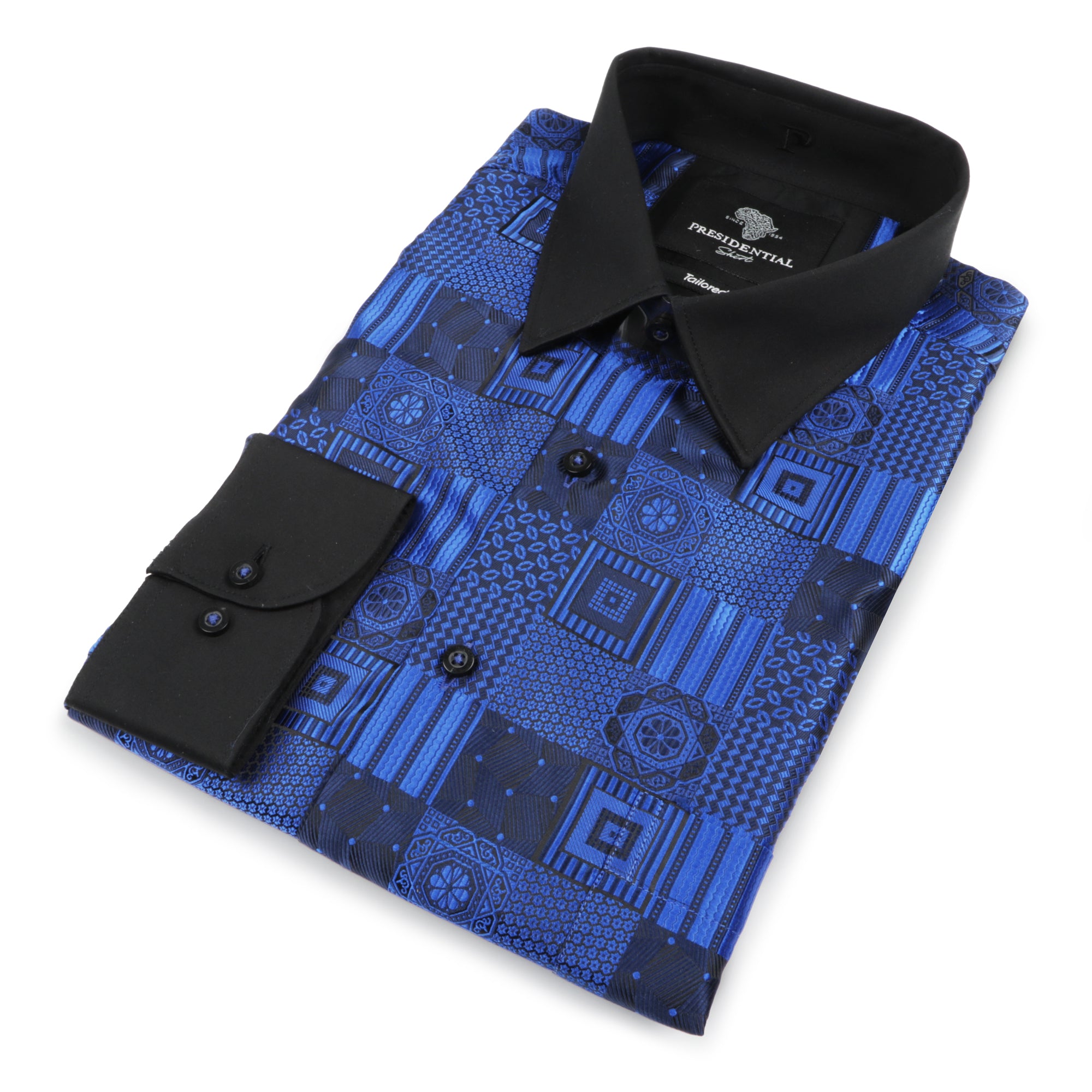 Royal Check - Blue Men's Jacquard Woven Luxury Formal Shirt