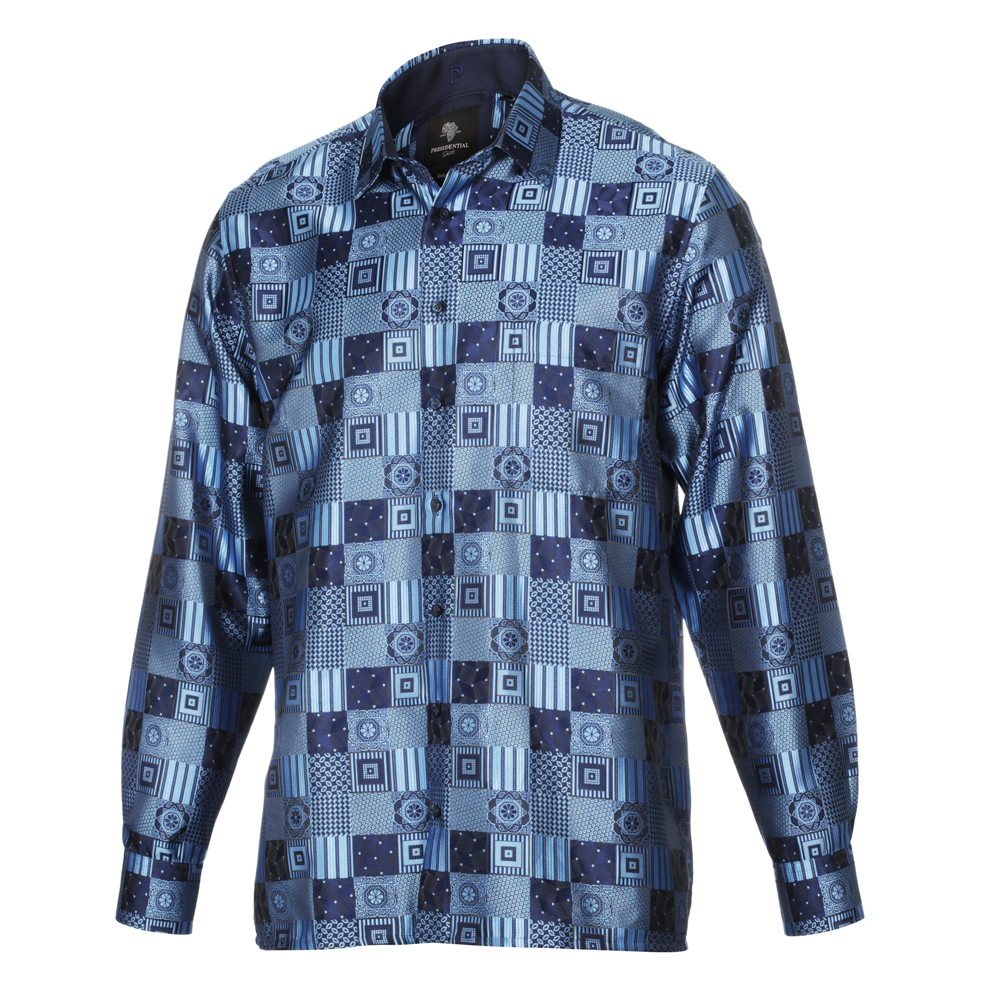 Royal Check - Navy Men's Jacquard Woven Luxury Formal Shirt