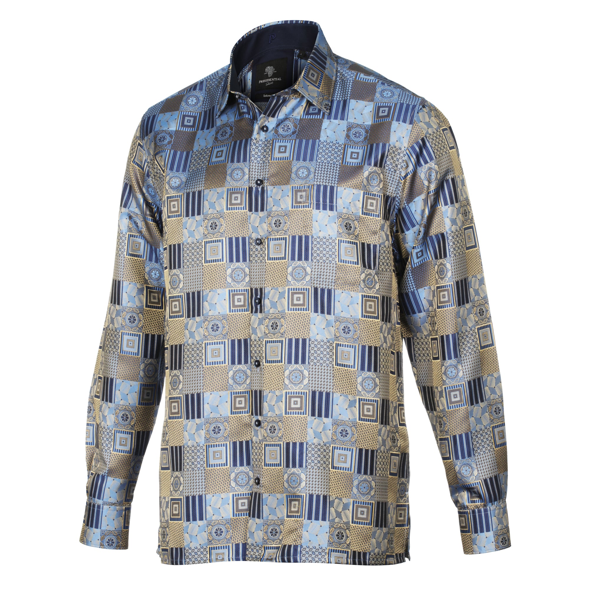 Royal Check - Golden Blue Men's Jacquard Woven Luxury Formal Shirt