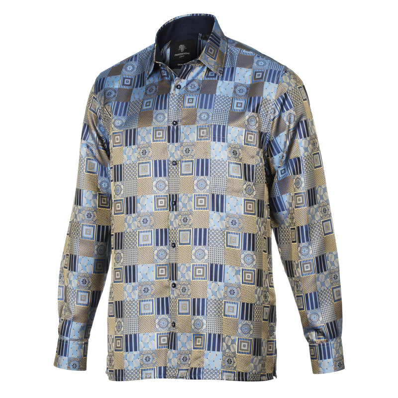 Royal Check - Golden Blue Men's Jacquard Woven Luxury Formal Shirt