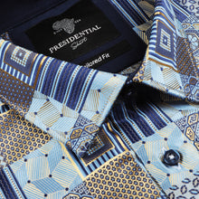 Royal Check - Golden Blue Men's Jacquard Woven Luxury Formal Shirt