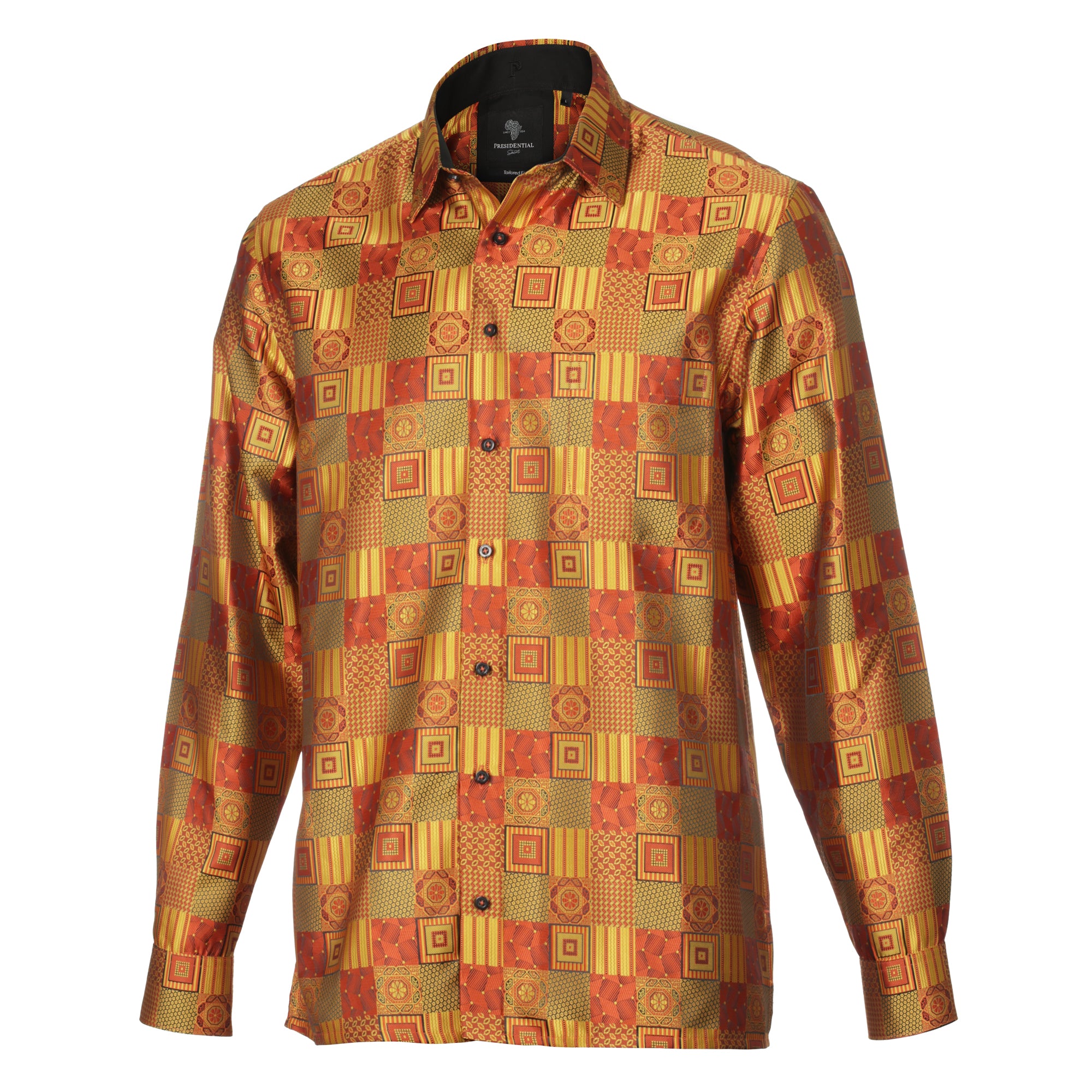 Royal Check - Burnt Orange Men's Jacquard Woven Luxury Formal Shirt