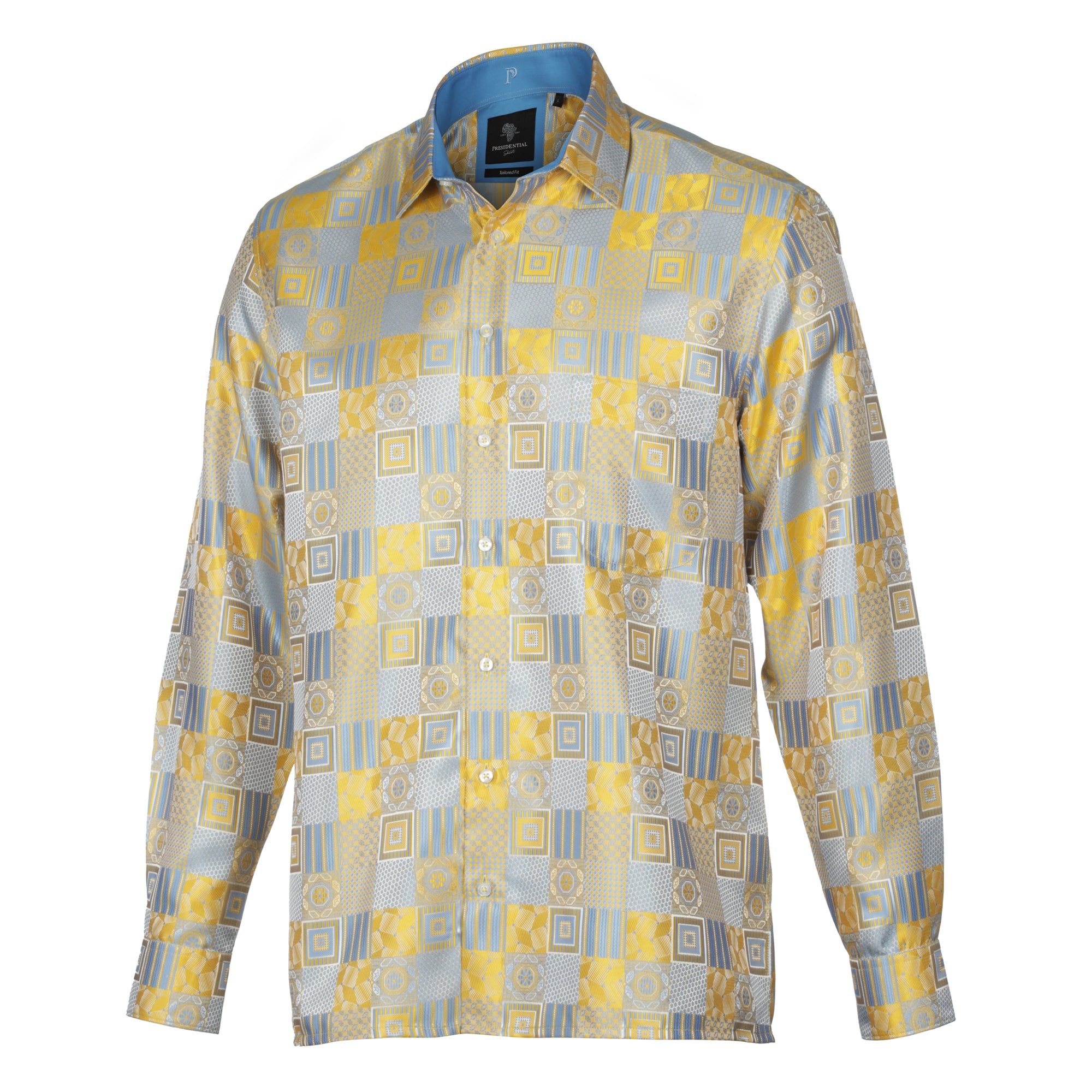 Royal Check - Yellow Men's Jacquard Woven Luxury Formal Shirt