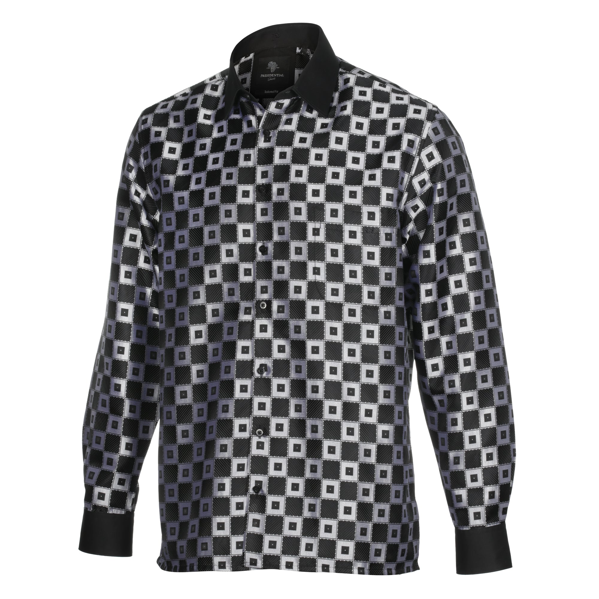 Chess Board - Black Men's Jacquard Satin Luxury Formal Shirt
