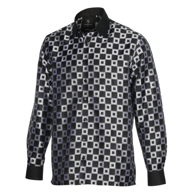 Chess Board - Black Men's Jacquard Satin Luxury Formal Shirt