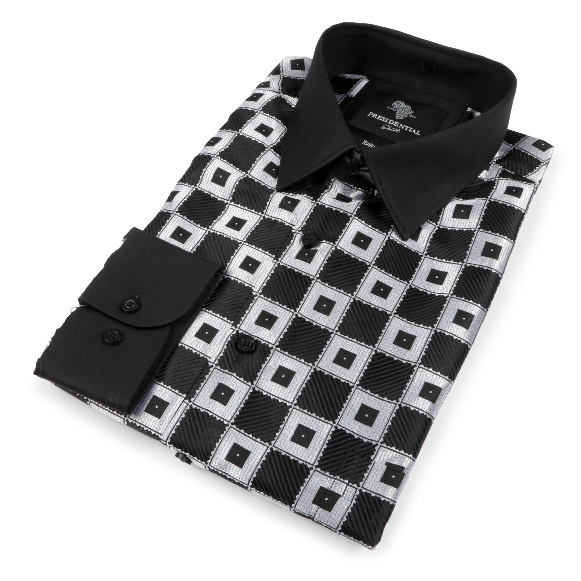 Chess Board - Black Men's Jacquard Satin Luxury Formal Shirt
