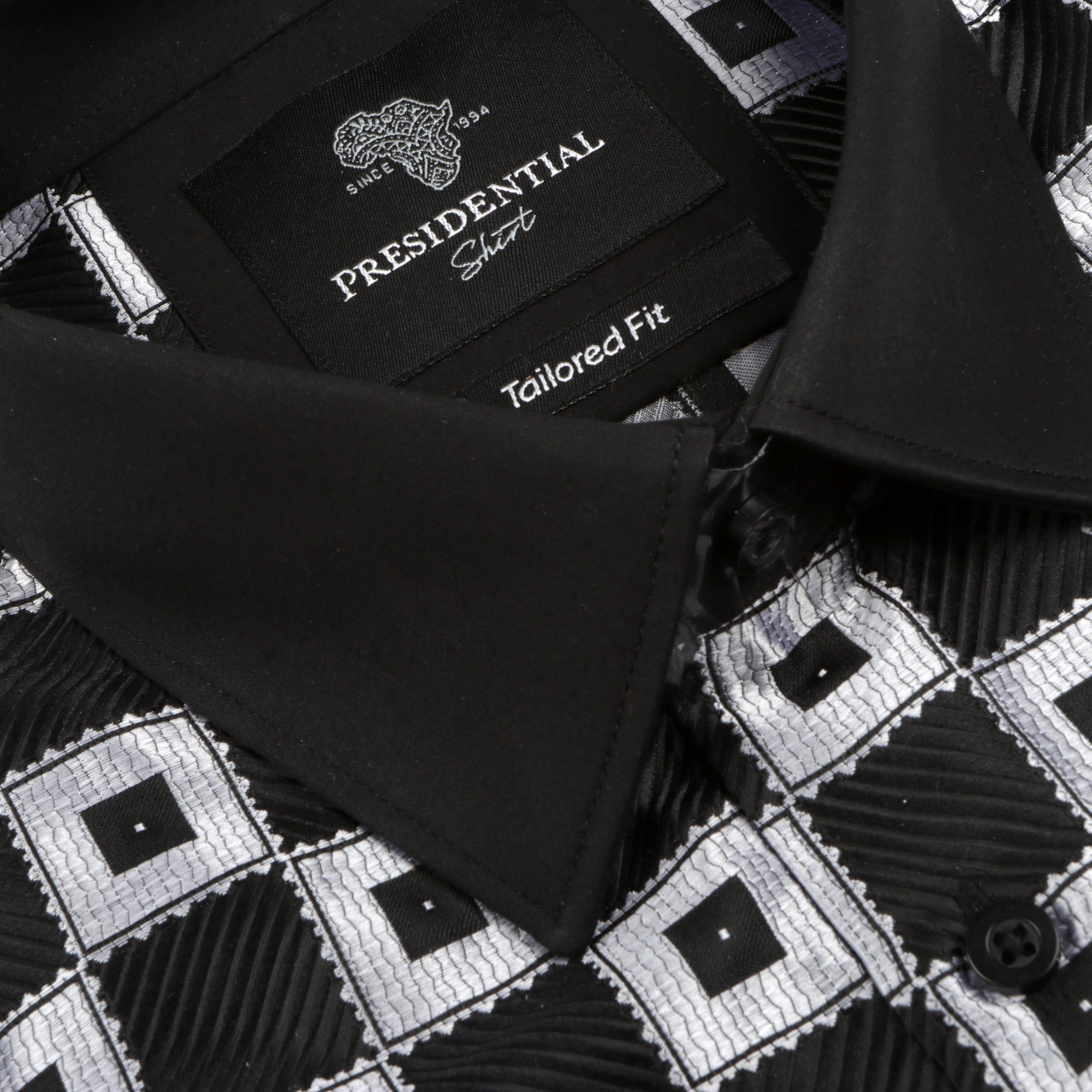 Chess Board - Black Men's Jacquard Satin Luxury Formal Shirt