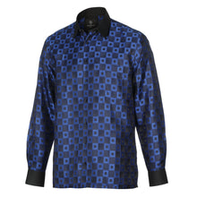 Chess Board - Royal Blue Men's Jacquard Satin Luxury Formal Shirt