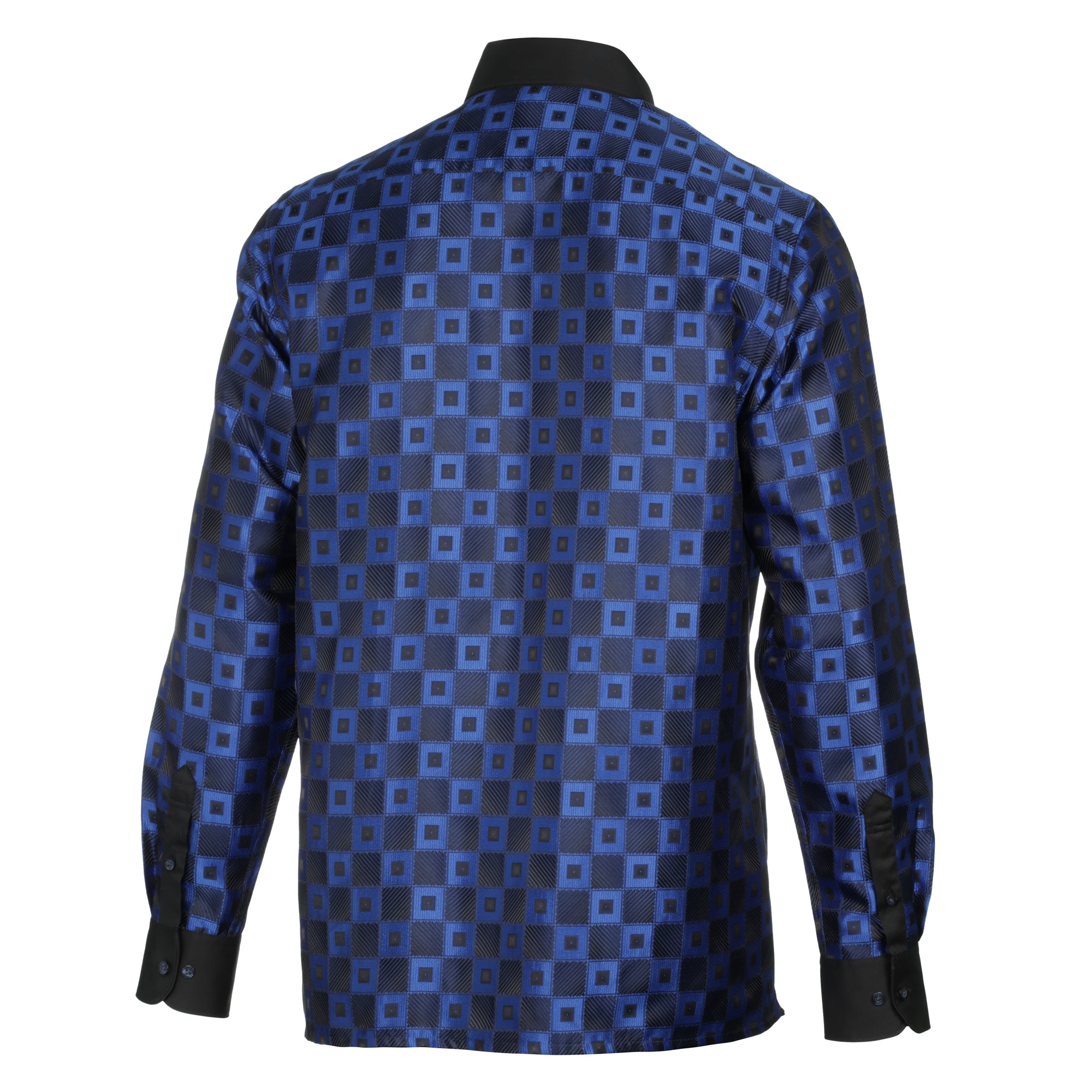 Chess Board - Royal Blue Men's Jacquard Satin Luxury Formal Shirt