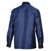 Chess Board - Royal Blue Men's Jacquard Satin Luxury Formal Shirt