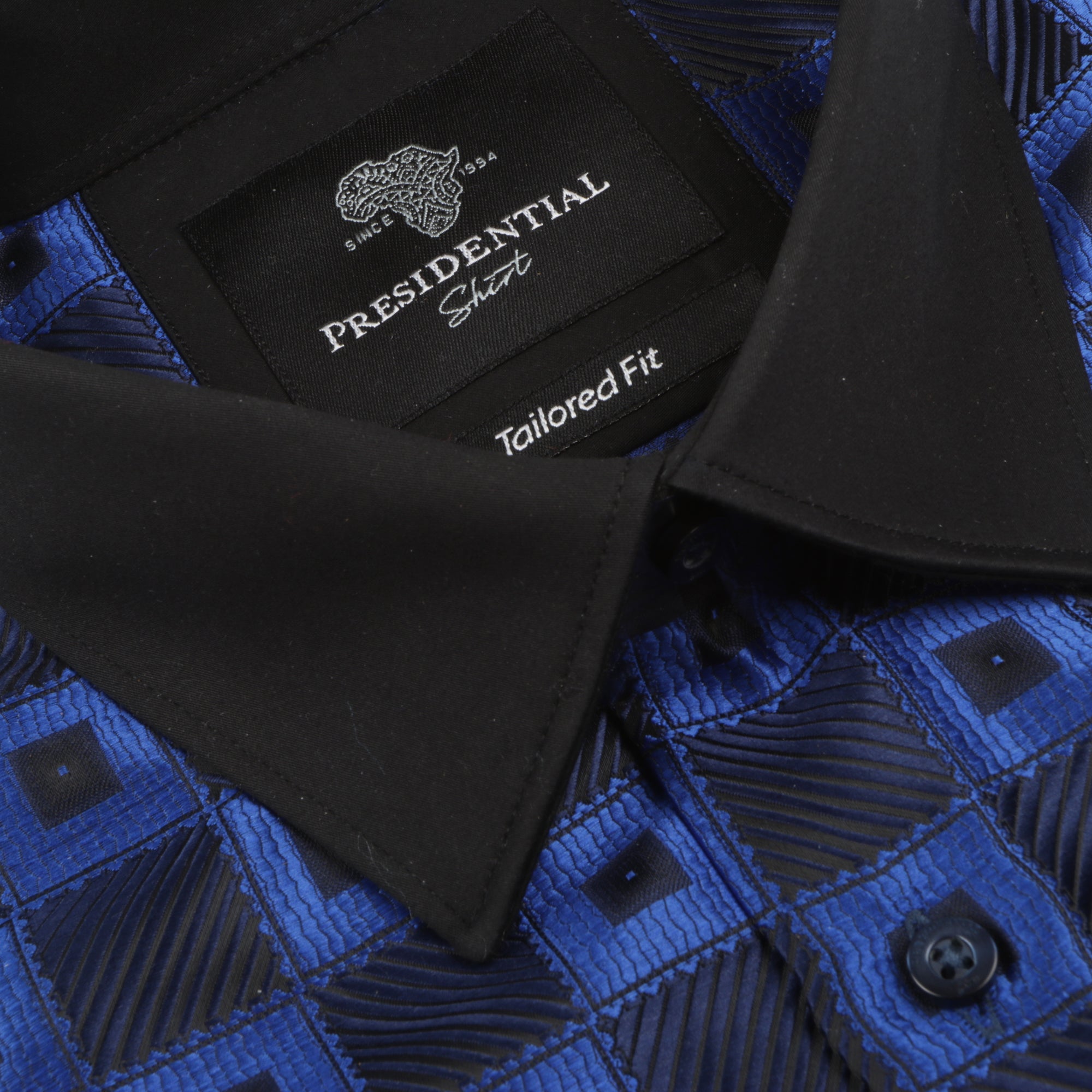 Chess Board - Royal Blue Men's Jacquard Satin Luxury Formal Shirt