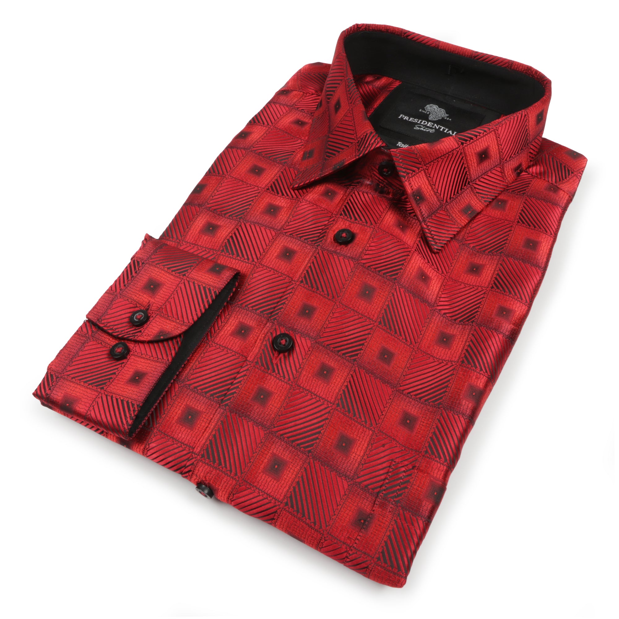 Chess Board - Red Men's Jacquard Satin Luxury Formal Shirt