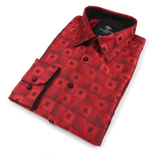 Chess Board - Red Men's Jacquard Satin Luxury Formal Shirt