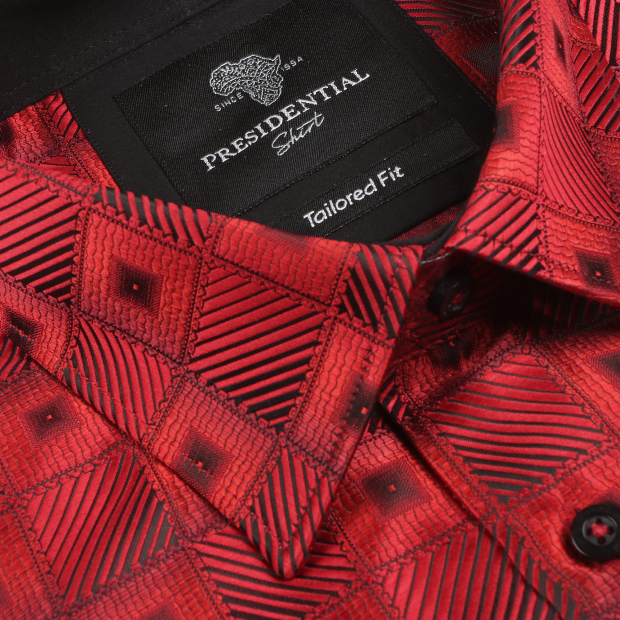 Chess Board - Red Men's Jacquard Satin Luxury Formal Shirt