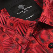 Chess Board - Red Men's Jacquard Satin Luxury Formal Shirt