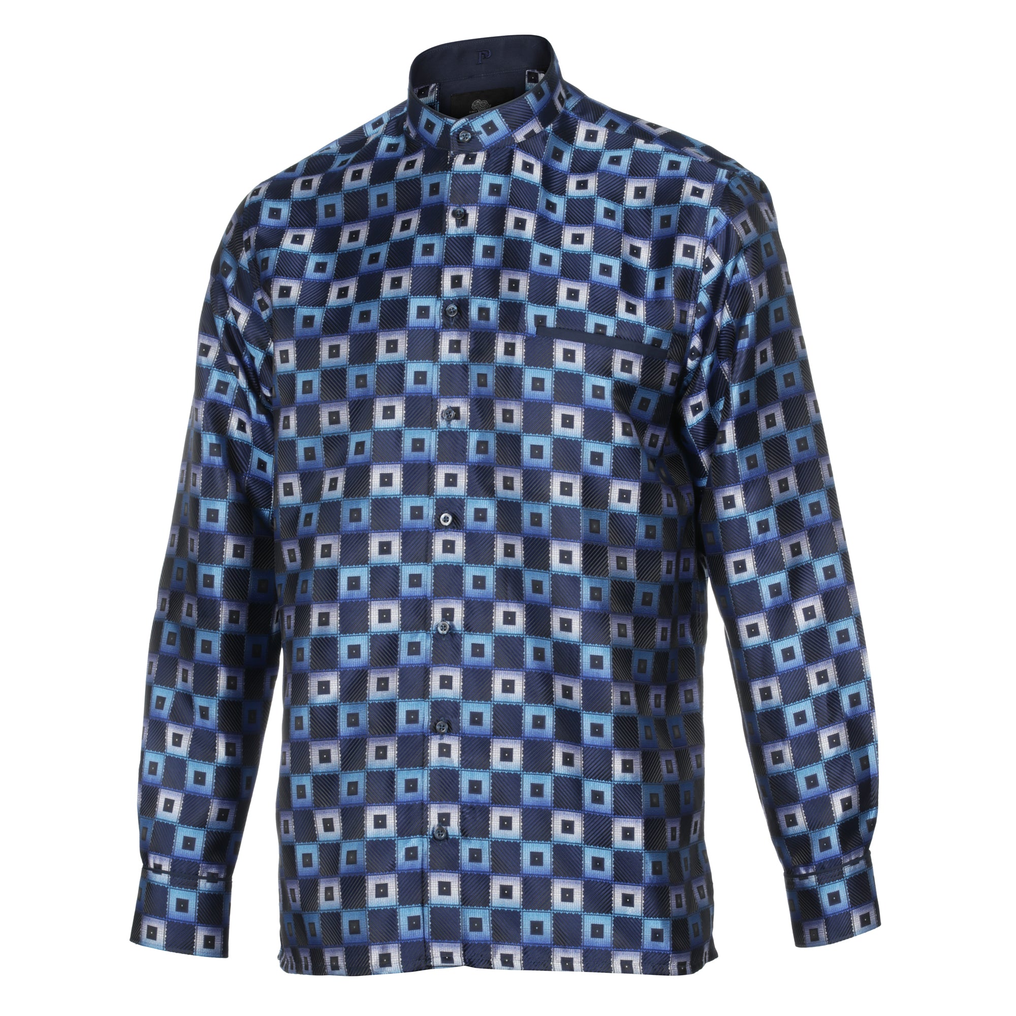 Chess Board - Blue Men's Jacquard Satin Luxury Formal Shirt