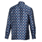 Chess Board - Blue Men's Jacquard Satin Luxury Formal Shirt